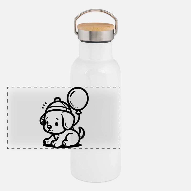 Hundewelpe Panorama Thermosflasche mit Bambusdeckel
