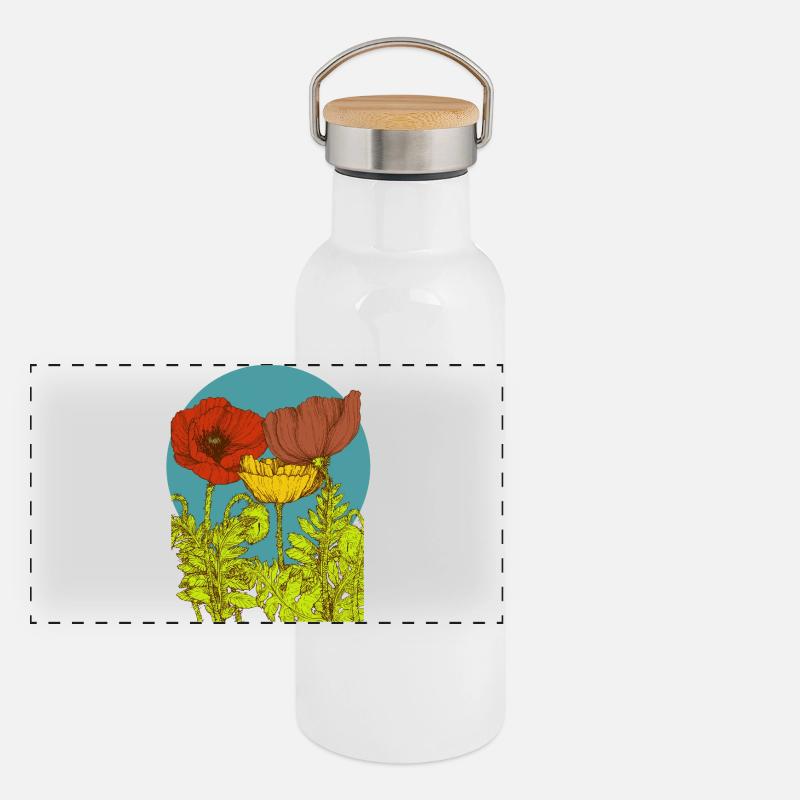 Mohnblumen Panorama Thermosflasche mit Bambusdeckel