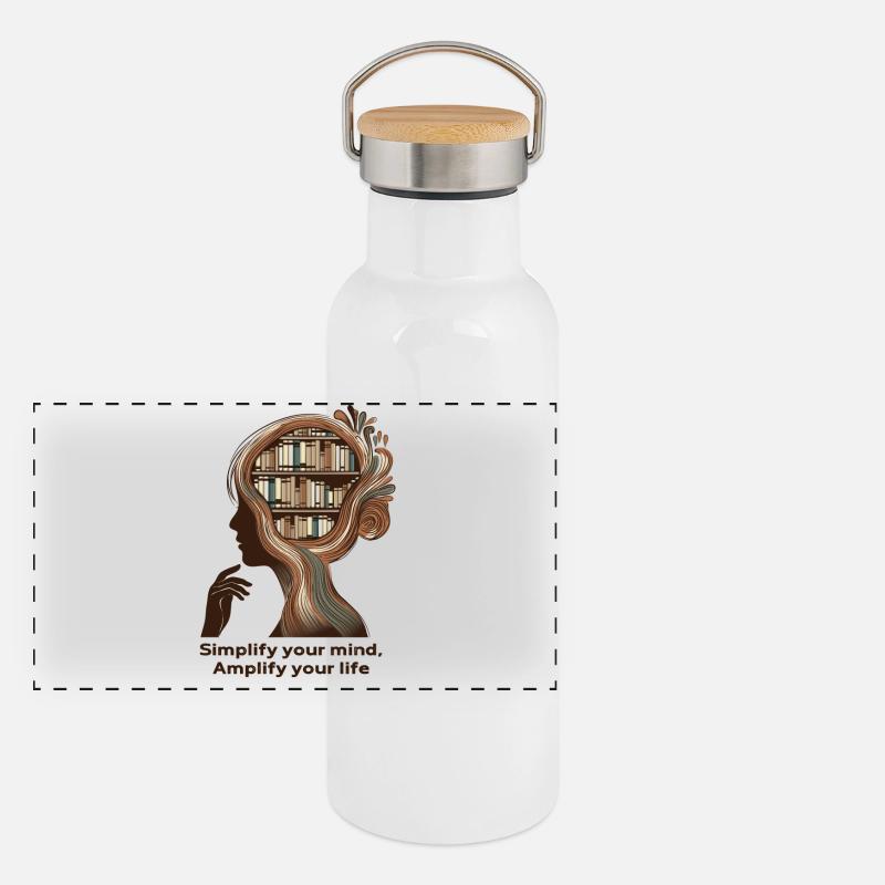 Simplify your mind Achtsamkeit Design Gourde isotherme avec bouchon en bambou
