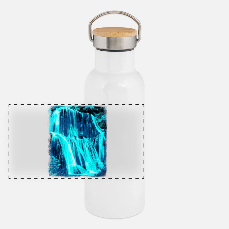 Wasserfall Panorama Thermosflasche mit Bambusdeckel