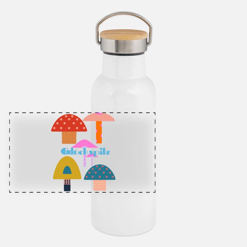 Bunte Glückspilze Panorama Thermosflasche mit Bambusdeckel