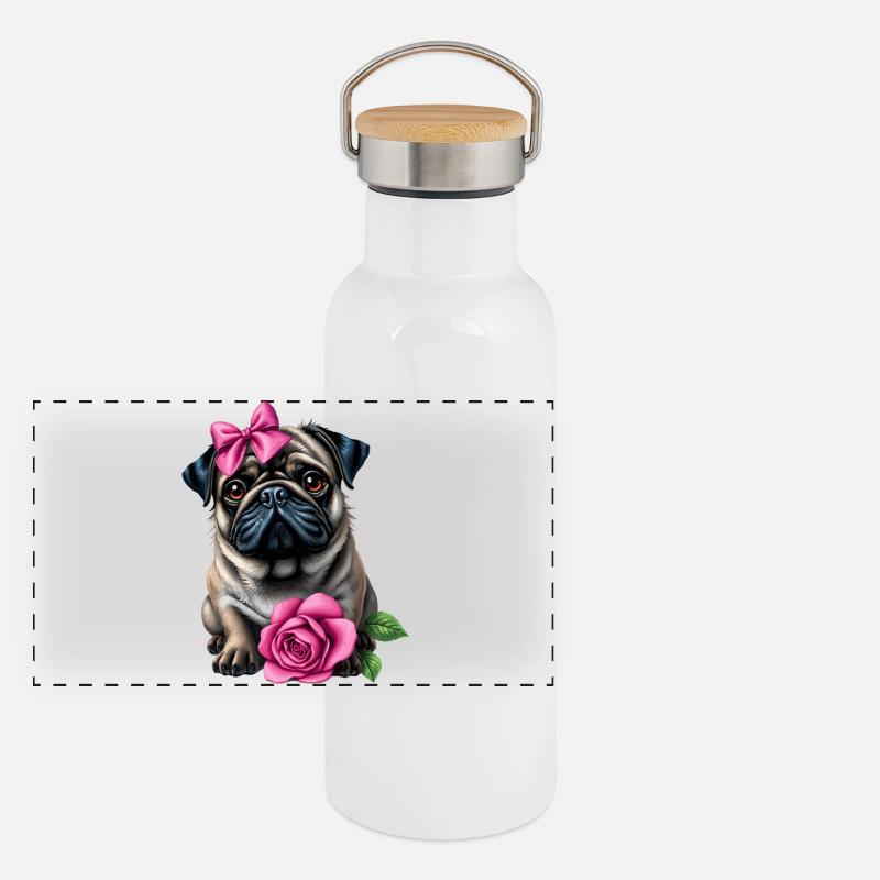 Pug Dog Panoramic Thermal Bottle with Bamboo Lid