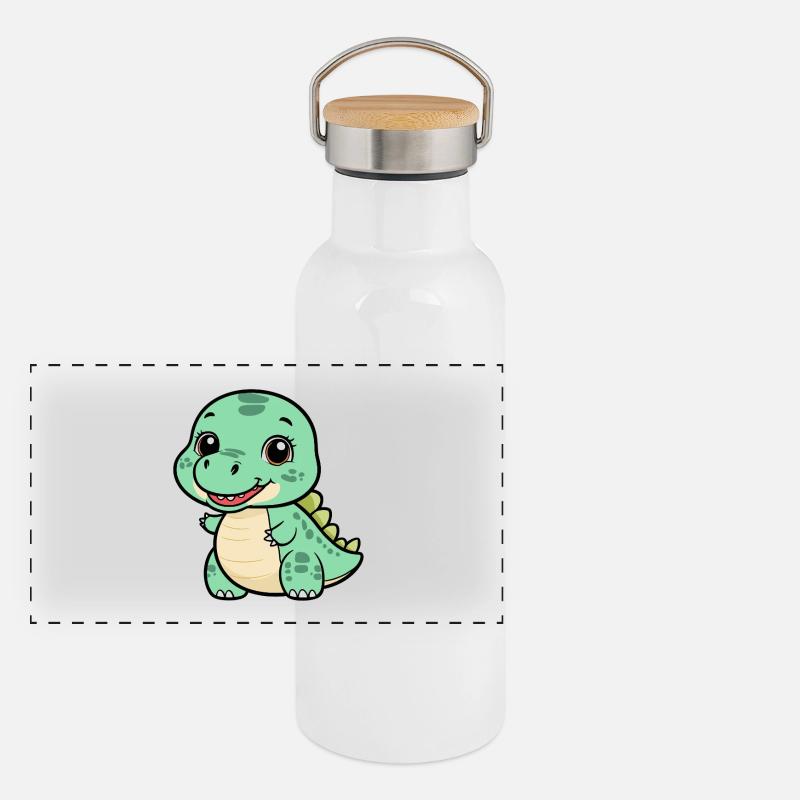 Mignon Dino avec un sourire - Vert Gourde isotherme avec bouchon en bambou
