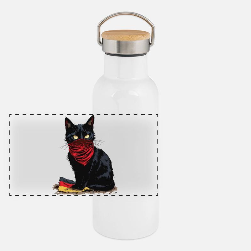 Black Cat Antifa - Schwarze Katze Panorama Thermosflasche mit Bambusdeckel
