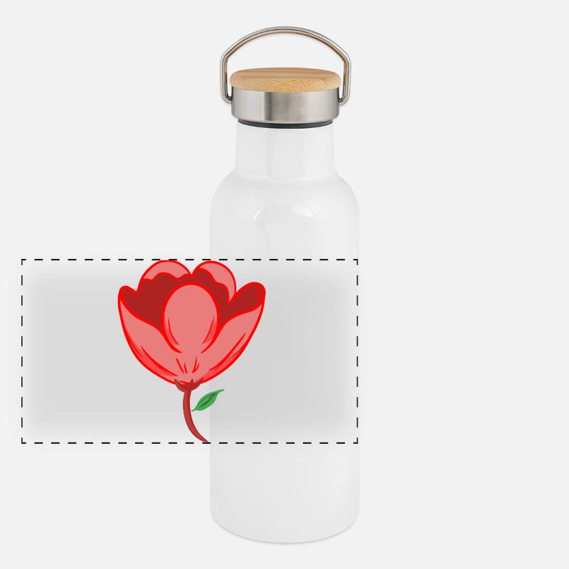 Fleur rouge Gourde isotherme avec bouchon en bambou