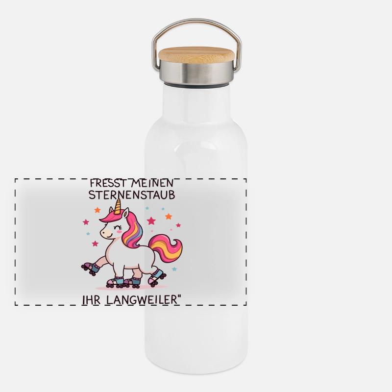 Rollschuh Einhorn Panorama Thermosflasche mit Bambusdeckel