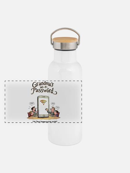 Omas WLAN-Passwort - Panorama Thermosflasche mit Bambusdeckel - Weiß
