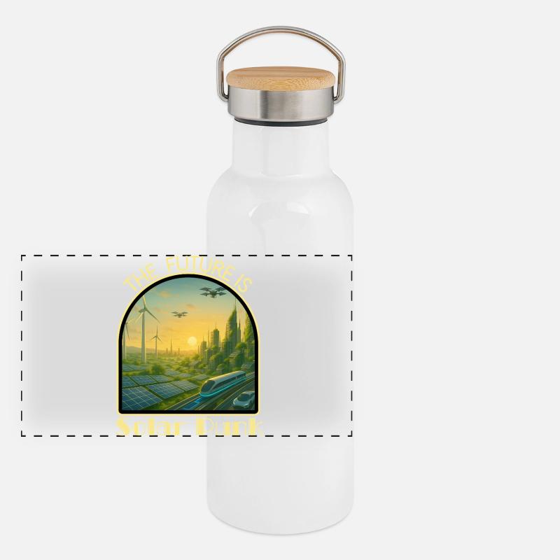 Solar-Punk-Stadt Panorama Thermosflasche mit Bambusdeckel