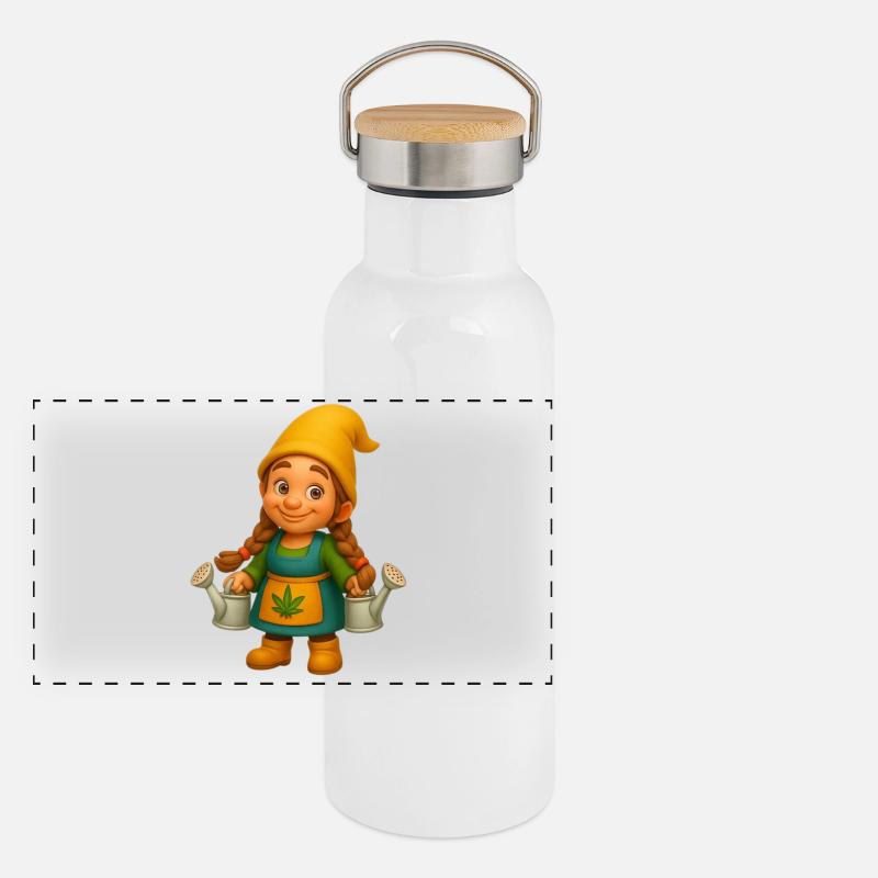 Zwergin mit Gießkannen Panorama Thermosflasche mit Bambusdeckel