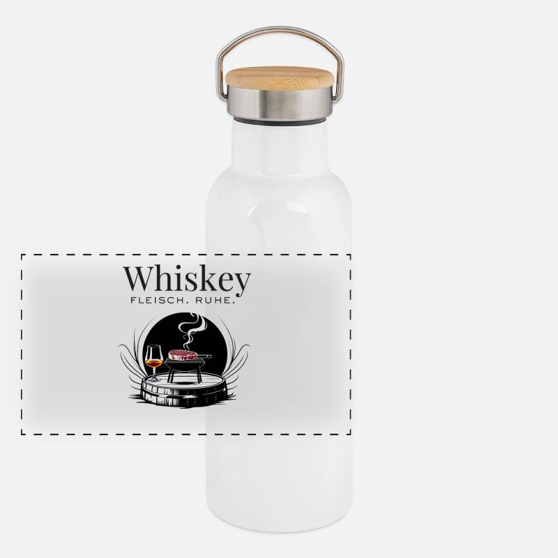 Whiskey & Fleisch – Ruhig genießen Panorama Thermosflasche mit Bambusdeckel