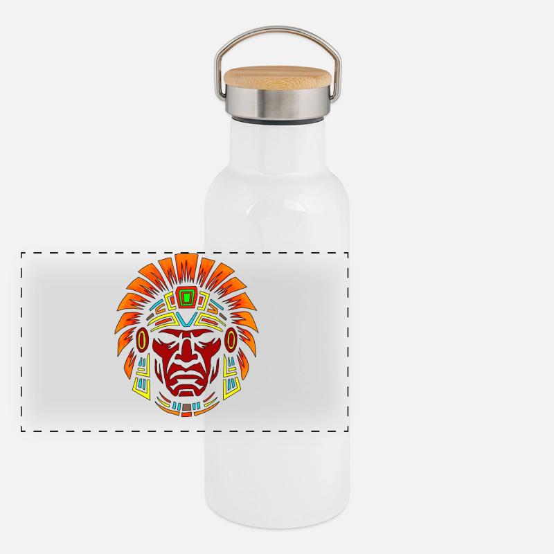 Conception de masque de guerrier autochtone Gourde isotherme avec bouchon en bambou