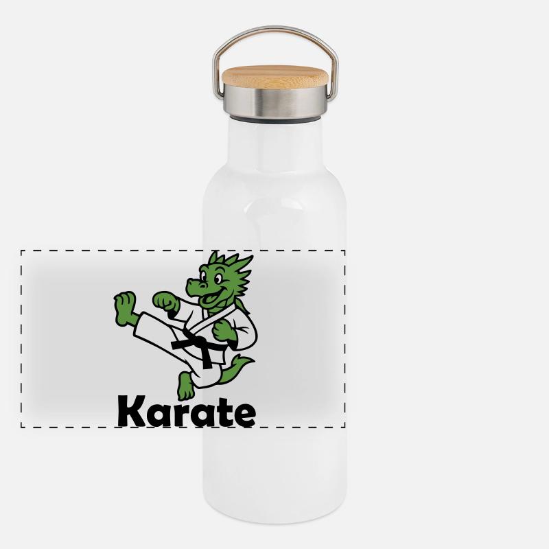 Karate Drache Panorama Thermosflasche mit Bambusdeckel