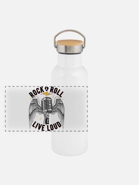 Rock And Roll Engel mit Mikrophon - Panorama Thermosflasche mit Bambusdeckel - Weiß - Vorne
