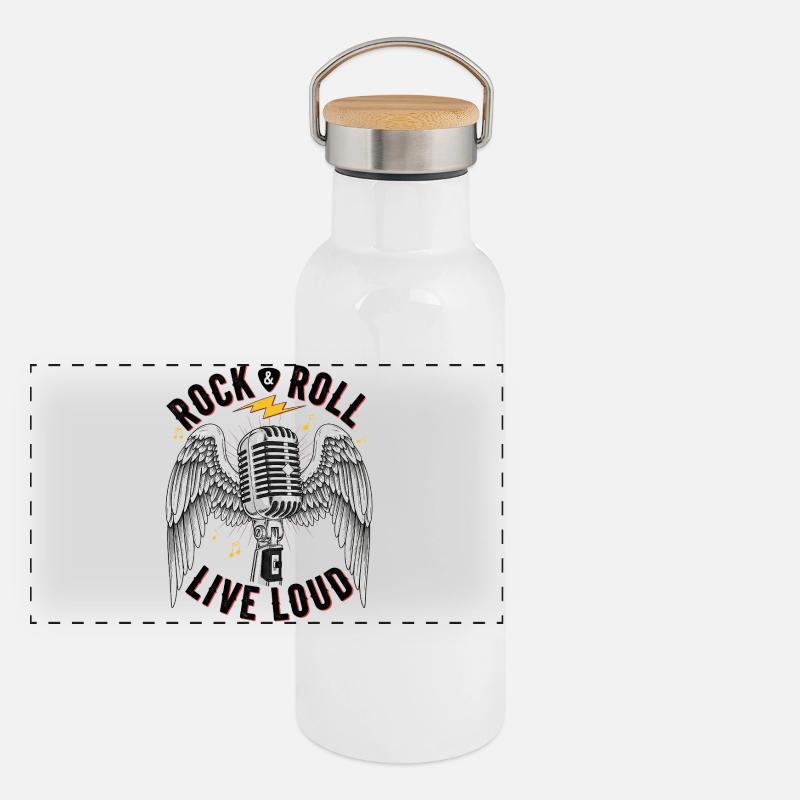 Rock And Roll Engel mit Mikrophon - Panorama Thermosflasche mit Bambusdeckel - Weiß