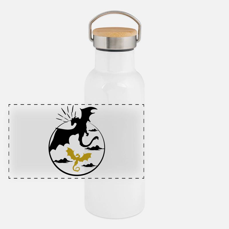 Mystérieux dragon doré Gourde isotherme avec bouchon en bambou