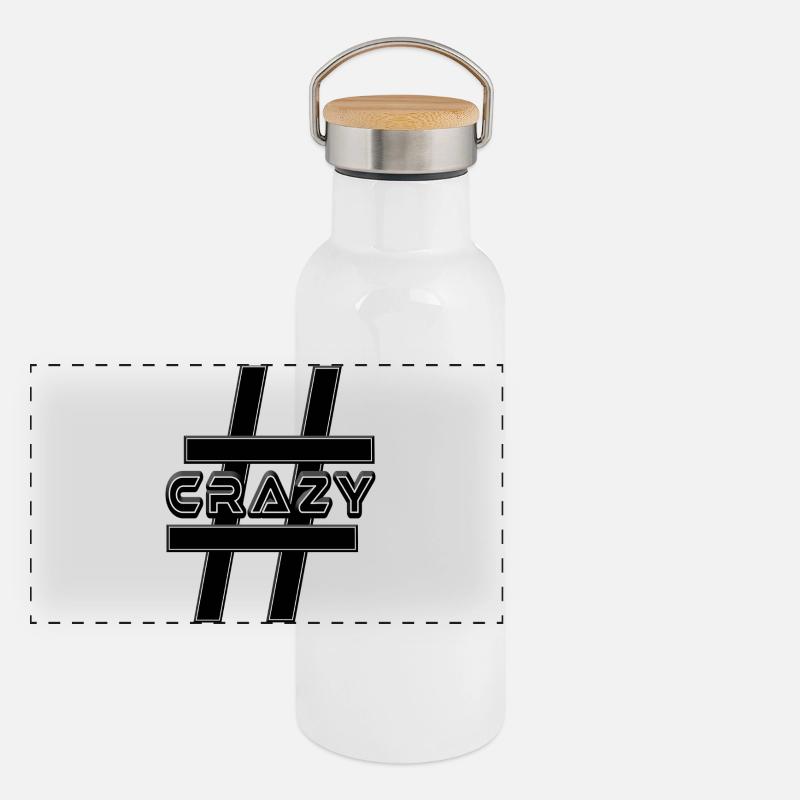 Hashtag GRAZY seltsam verrückt - Panorama Thermosflasche mit Bambusdeckel - Weiß