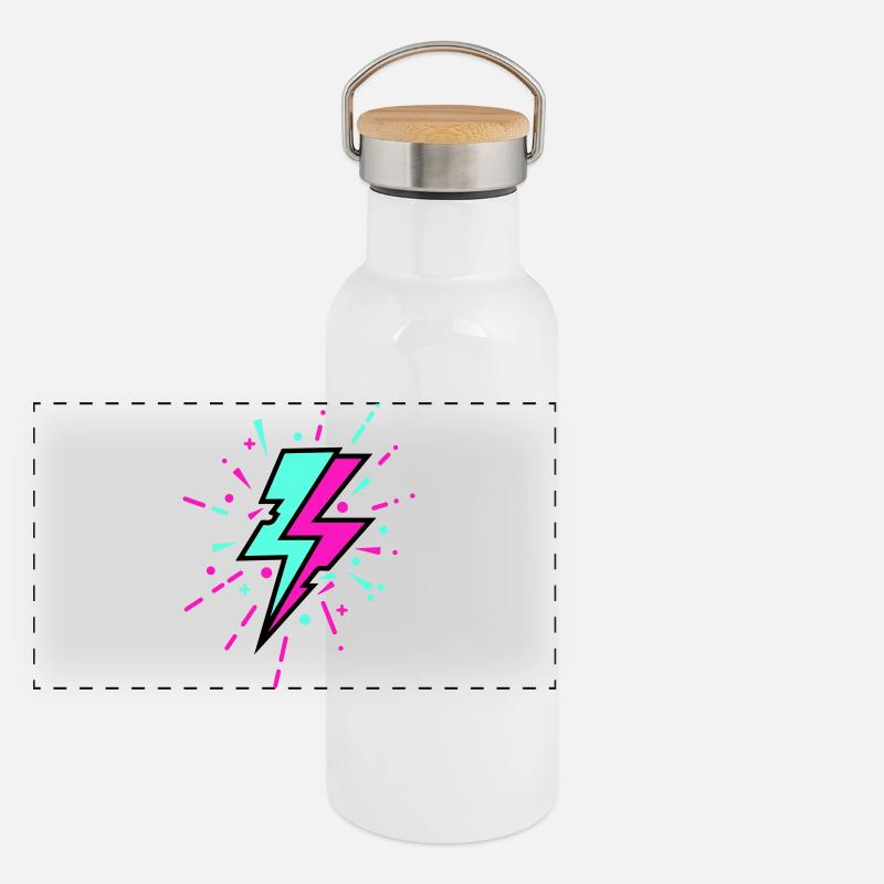 Retro Blitz bunten Stil Panorama Thermosflasche mit Bambusdeckel