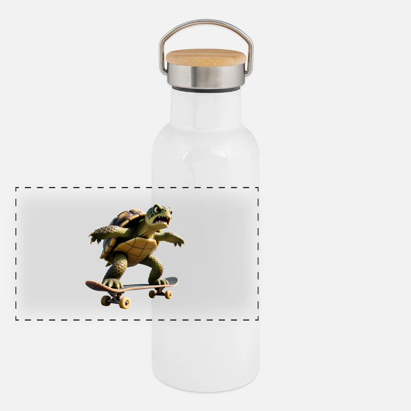 Aggro-Skater-Schildkröte – Hardcore Turtle Panorama Thermosflasche mit Bambusdeckel