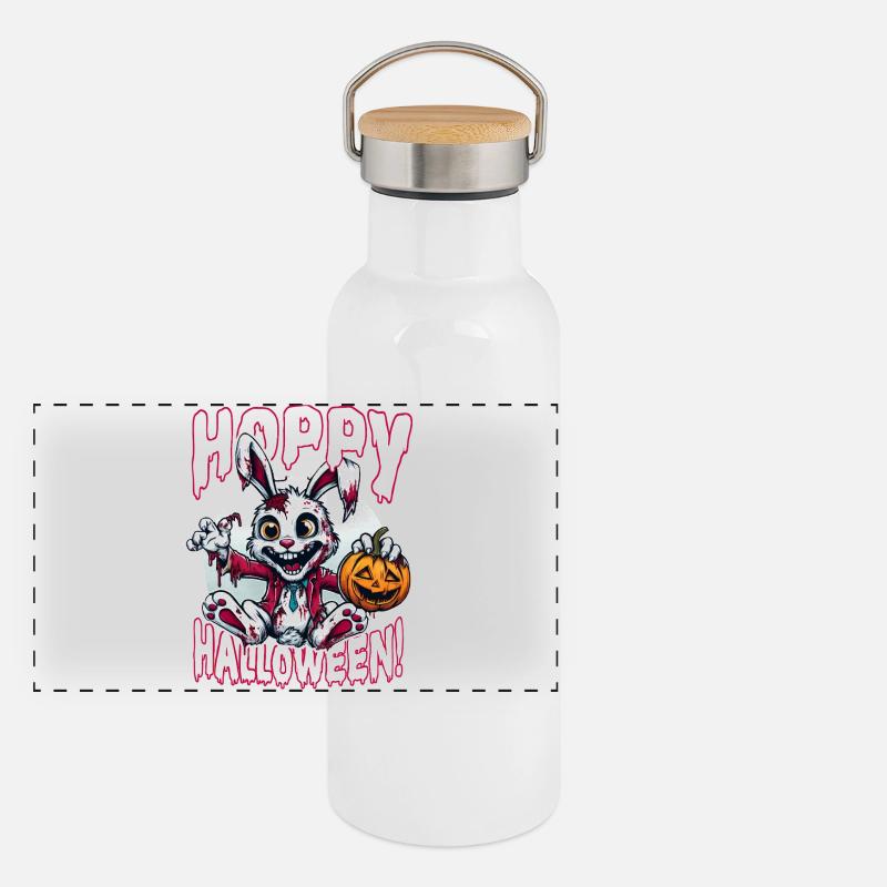 Zombie Lapin Houblonné Halloween Effrayant Fun Gourde isotherme avec bouchon en bambou
