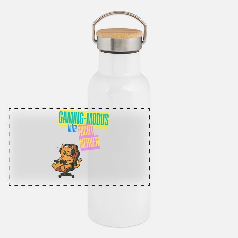 Gaming Mode Cat Not Nerve Design Gaming Panoramic Thermal Bottle with Bamboo Lid