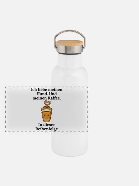 Kaffeeherz Becher Illustration Hund Kaffeeliebe - Panorama Thermosflasche mit Bambusdeckel - Weiß