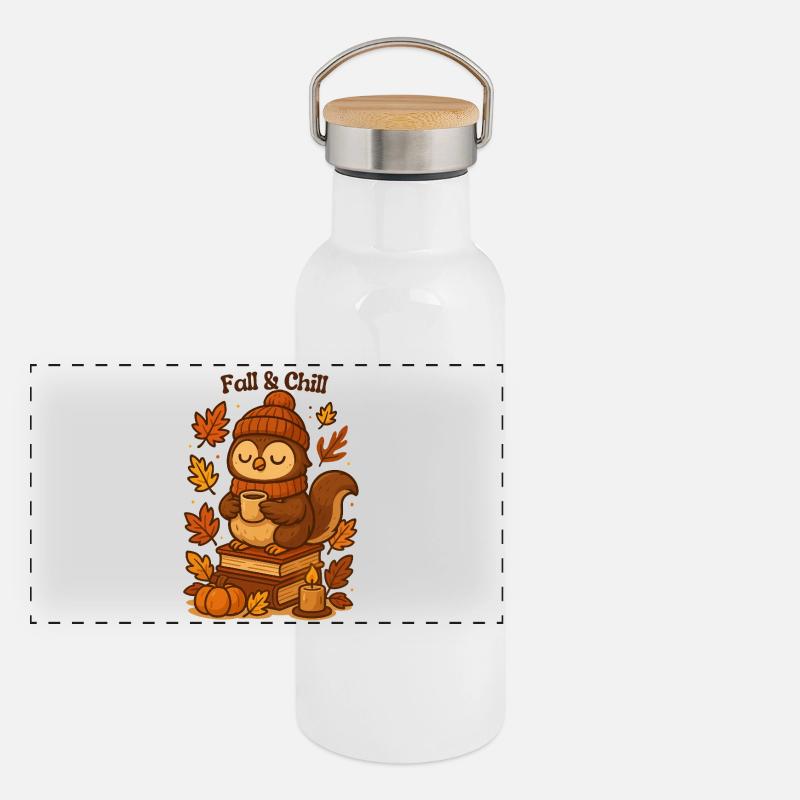 Fall & Chill Eulen Cozy Herbst fall autumn Panorama Thermosflasche mit Bambusdeckel