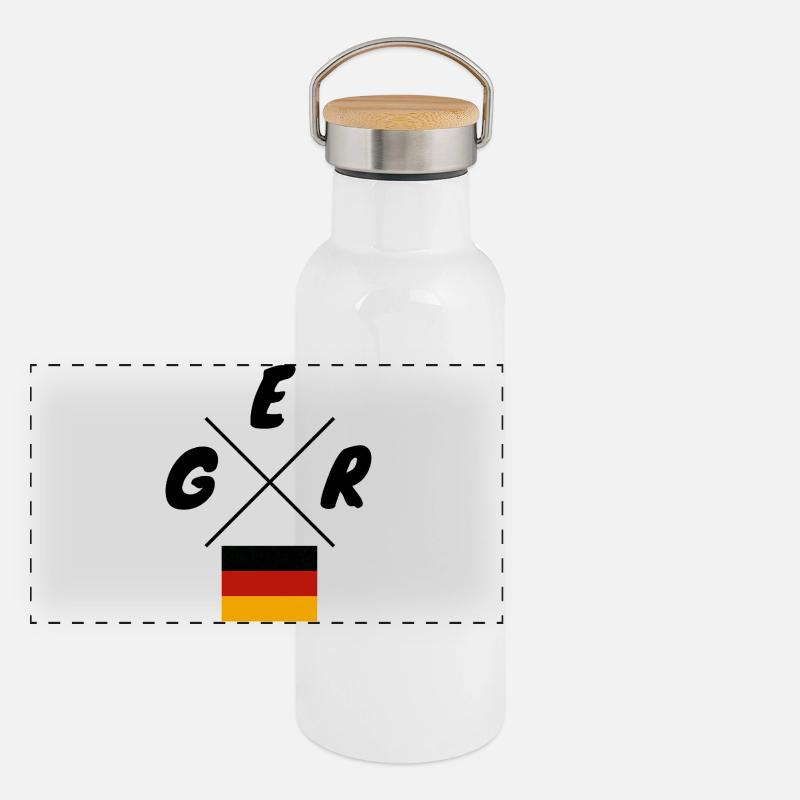 Deutsche Flaggen GER Schriftzug Panorama Thermosflasche mit Bambusdeckel