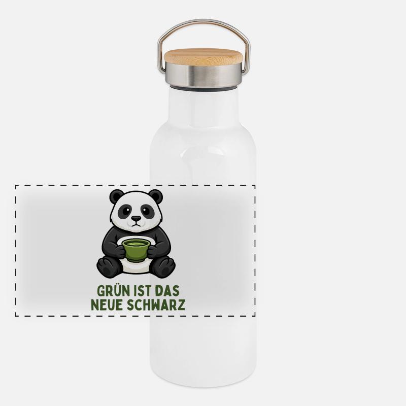 Panda Coffee Time Green Tea Drink Panoramic Thermal Bottle with Bamboo Lid