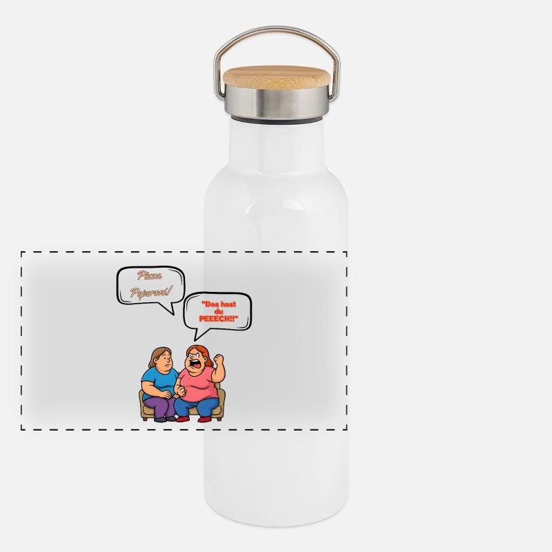Pizza Peperoni Streit Panorama Thermosflasche mit Bambusdeckel