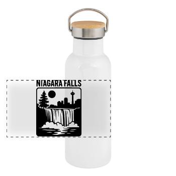 Niagara Falls Falls Canada Vacances Loisirs - Gourde isotherme avec bouchon en bambou - blanc - Devant