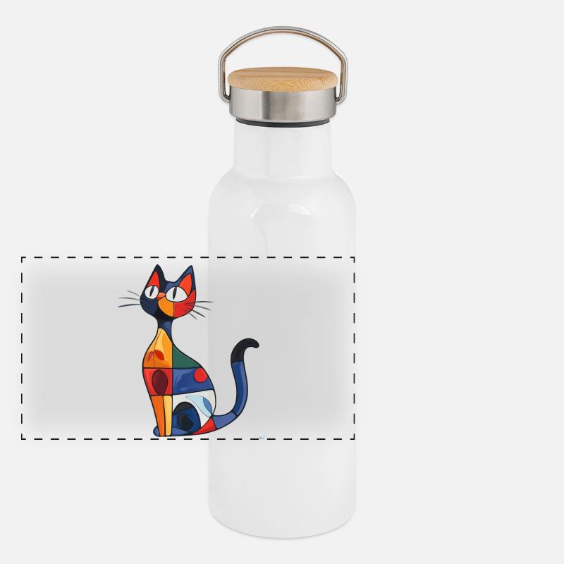 Bunte abstrakte Katze, ideal für Wohnkultur Panorama Thermosflasche mit Bambusdeckel