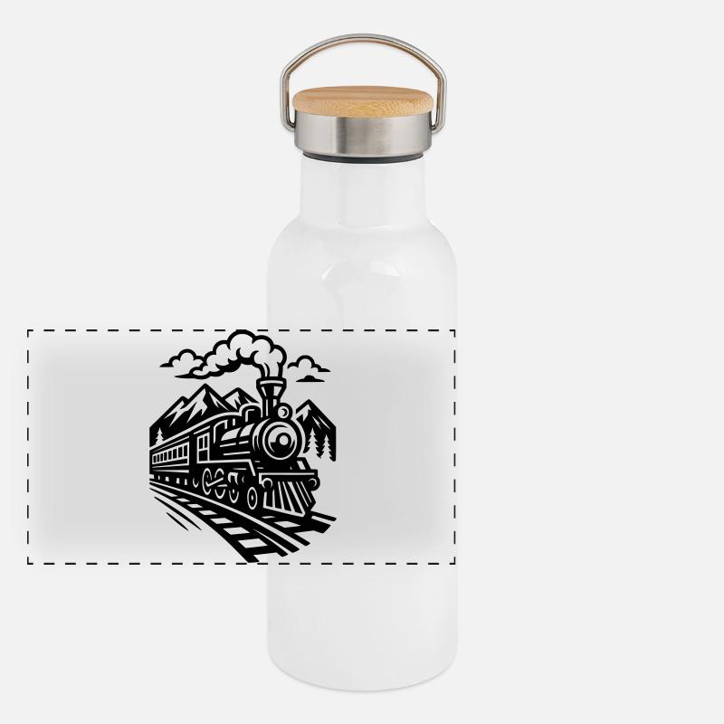 Lokomotive  Panorama Thermosflasche mit Bambusdeckel