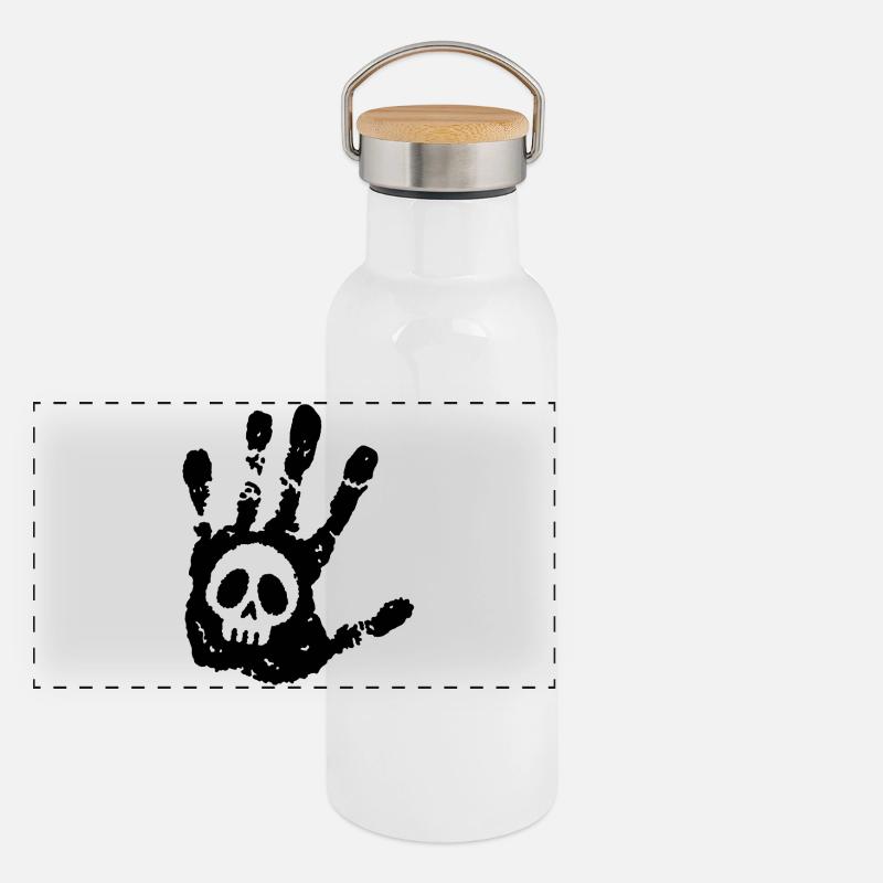 Skull and black footprint Panoramic Thermal Bottle with Bamboo Lid