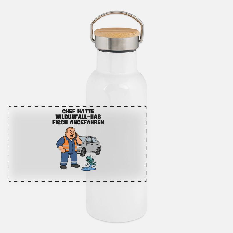 Chef Wildunfall mit Fisch Panorama Thermosflasche mit Bambusdeckel