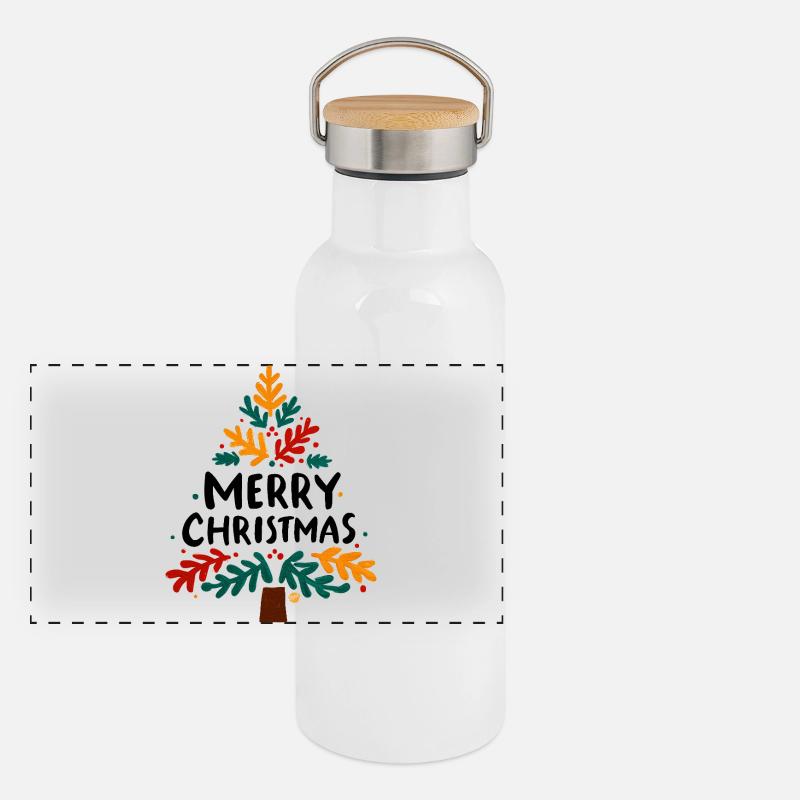 Bunter Blatt-Weihnachtsbaum Panorama Thermosflasche mit Bambusdeckel