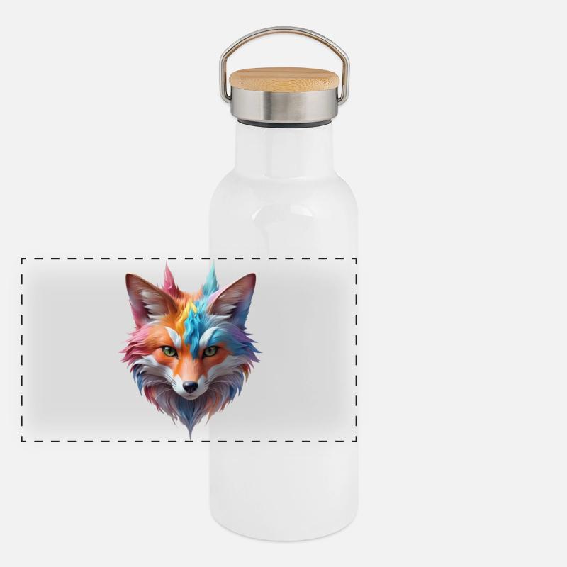 Magischer Pastell Winterfuchs im Zauberwald Panorama Thermosflasche mit Bambusdeckel