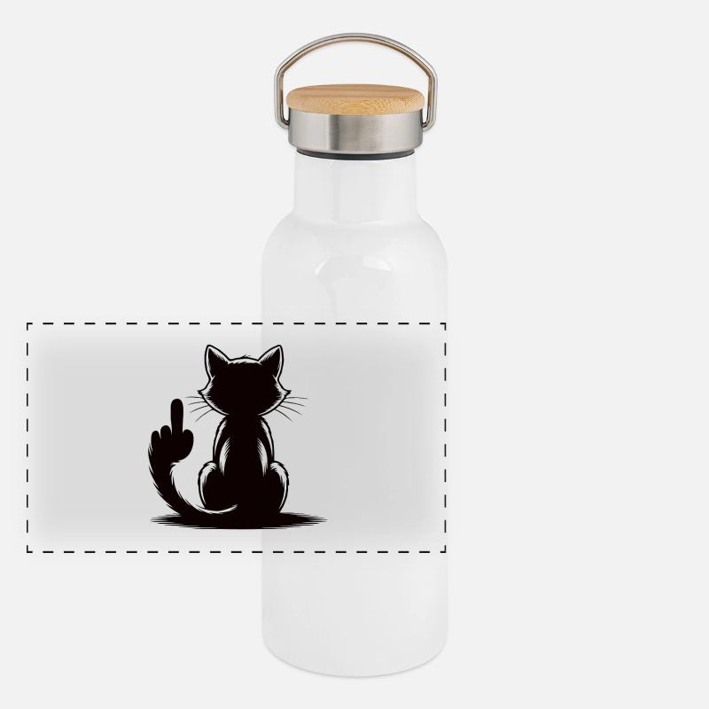 Recognize the Signs Cat Middle Finger Panoramic Thermal Bottle with Bamboo Lid
