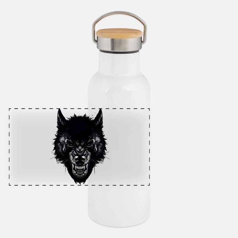 Wolf Panorama Thermosflasche mit Bambusdeckel