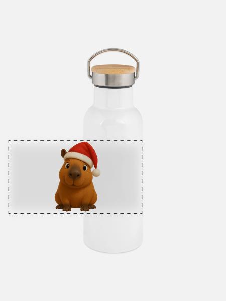 Capybara Weihnachten - Panorama Thermosflasche mit Bambusdeckel - Weiß