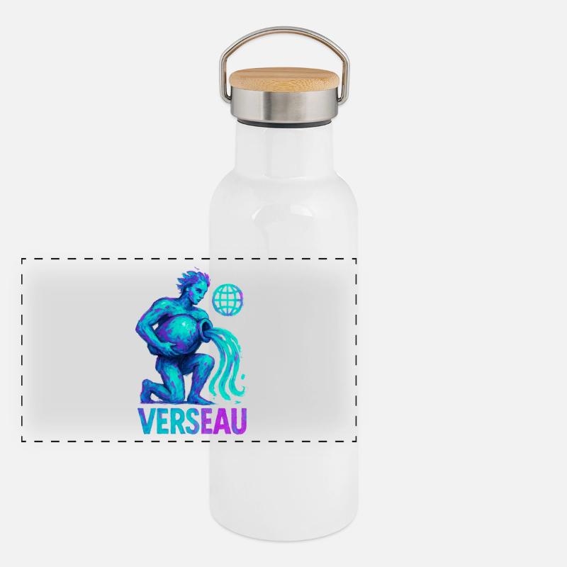 Wassermann Sternzeichen - Astrologie Panorama Thermosflasche mit Bambusdeckel