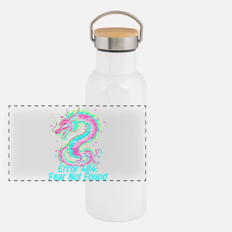 Drache Neon 404 Glitch Panorama Thermosflasche mit Bambusdeckel