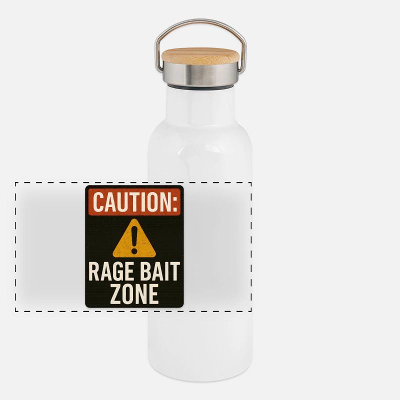 Attention Rage Appât Zone Signe, Drôle de Dicton Gourde isotherme avec bouchon en bambou