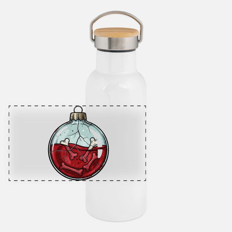 Gruselige Skelett Weihnachtskugel Horror Gothic Panorama Thermosflasche mit Bambusdeckel