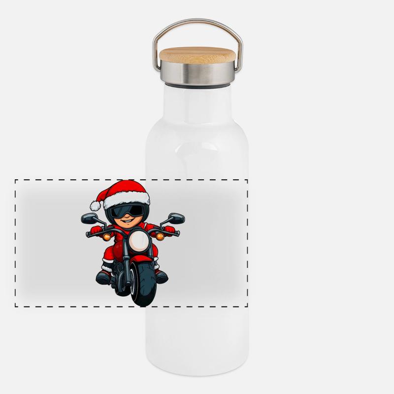 Motorradfahrer Christmas Panorama Thermosflasche mit Bambusdeckel