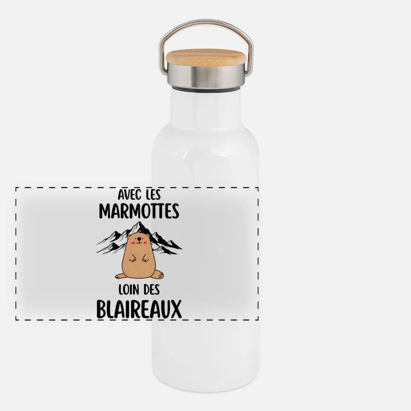 Murmeltier Panorama Thermosflasche mit Bambusdeckel