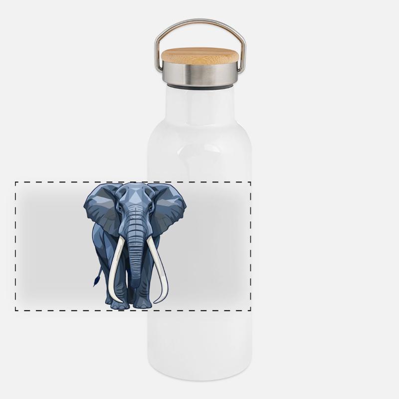 Geometric Blue Elephant Panoramic Thermal Bottle with Bamboo Lid