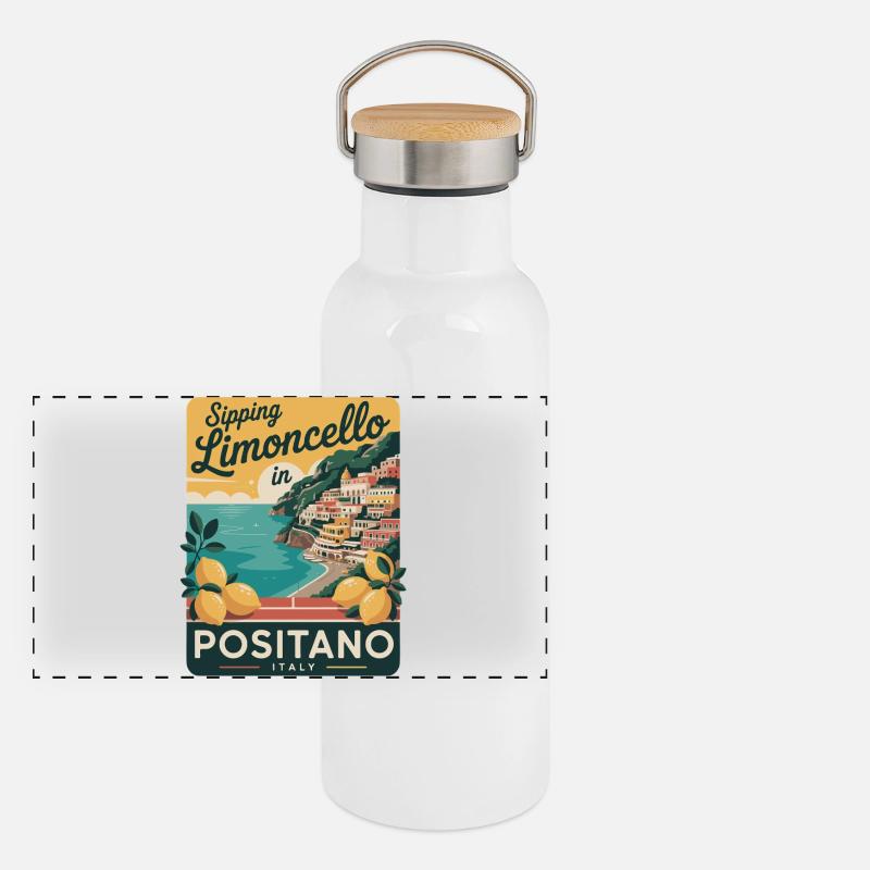 Affiche rétro de Positano Limoncello Gourde isotherme avec bouchon en bambou
