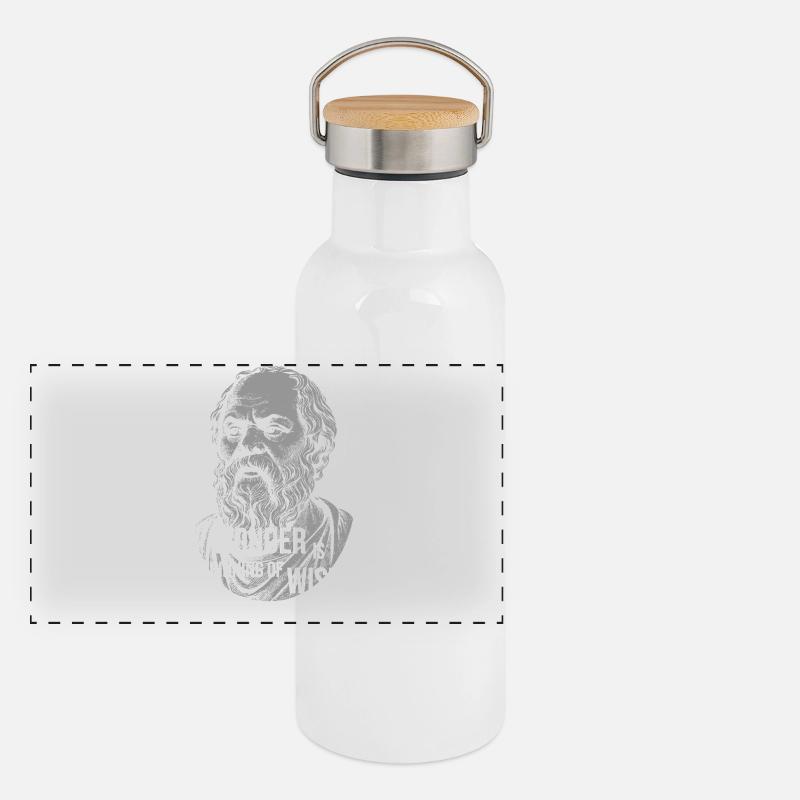 Socrates Wonder Quote Tee Panoramic Thermal Bottle with Bamboo Lid