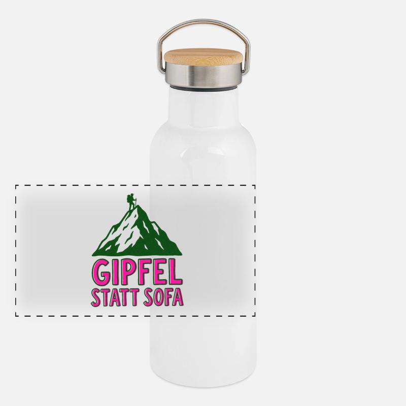 Gipfel statt Sofa Panorama Thermosflasche mit Bambusdeckel