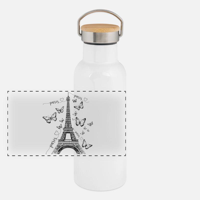 Paris Eiffelturm Frankreich Schmetterlinge Kunst Panorama Thermosflasche mit Bambusdeckel